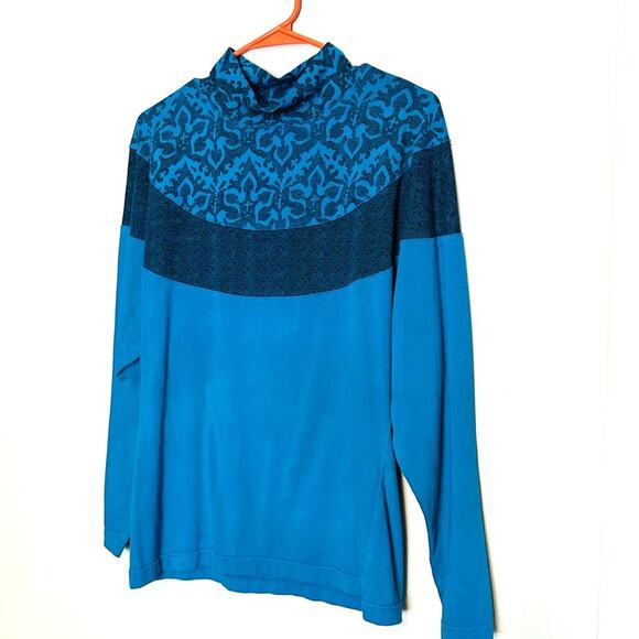 Vintage Pasta 80s Teal Blue Geometric Mock Neck Long Sleeve Shirt Size Large - Picture 7 of 7